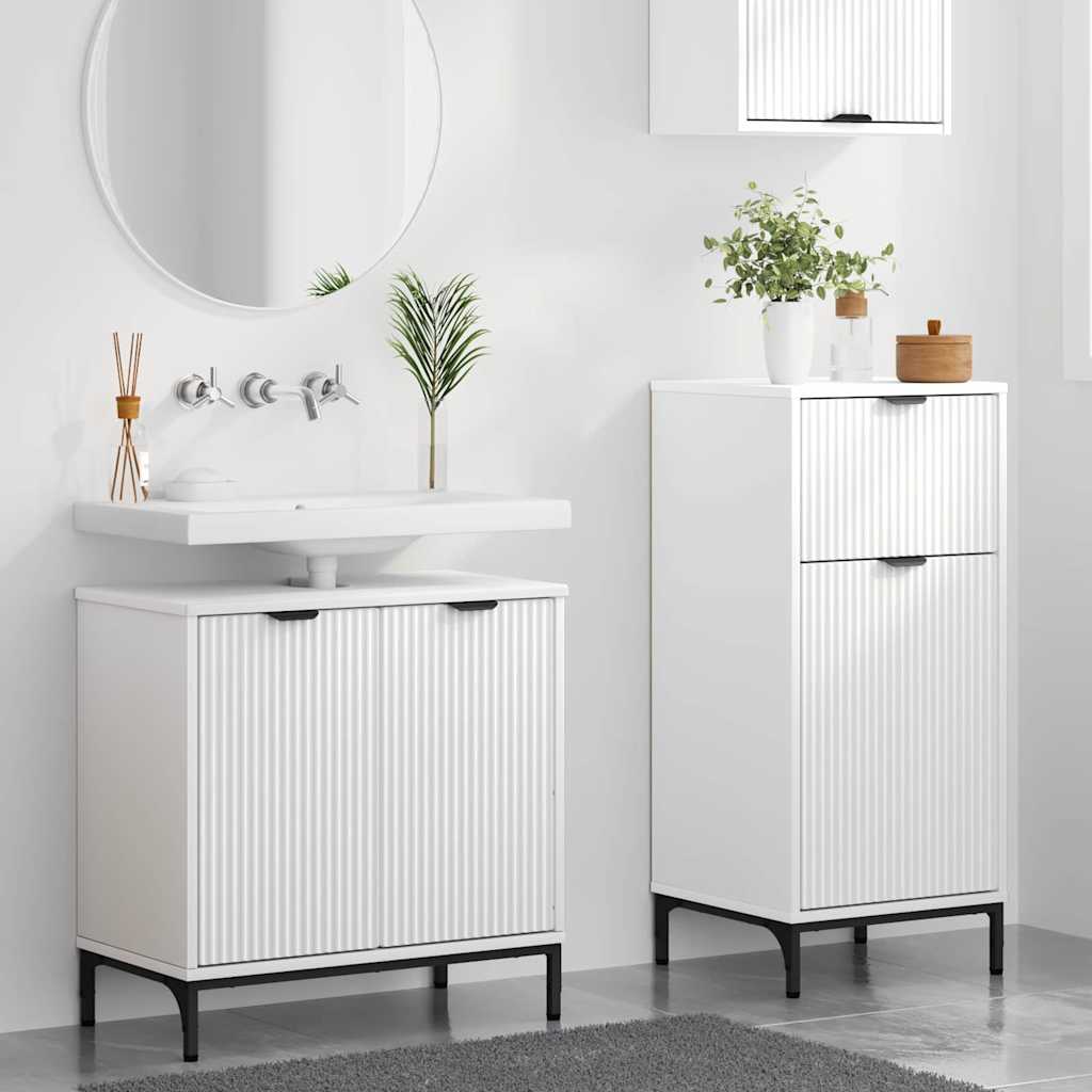 vidaXL Badezimmermöbel-Set mit Regal 2 pcs Weiß Sperrholz und Metall