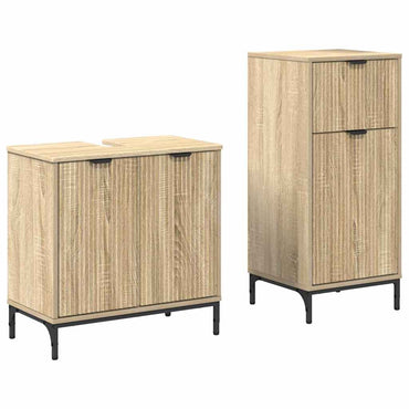 vidaXL Badezimmermöbel-Set 2 pcs Sonoma-Eiche Sperrholz und Metall