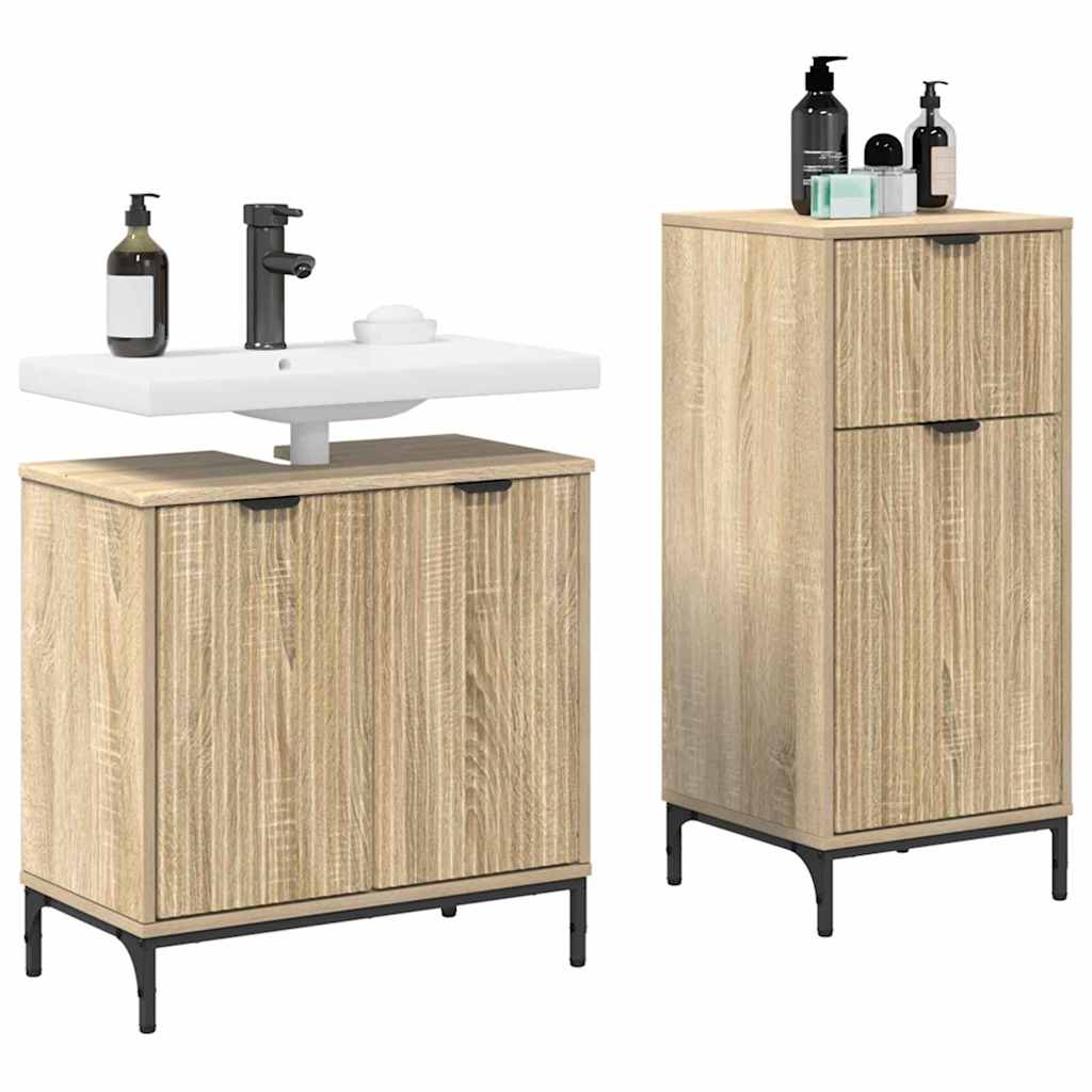 vidaXL Badezimmermöbel-Set 2 pcs Sonoma-Eiche Sperrholz und Metall