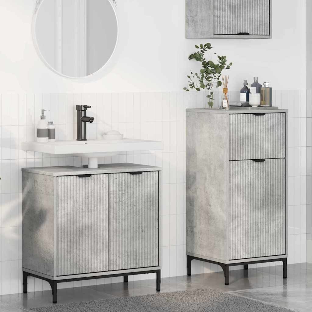 vidaXL Badezimmermöbel-Set 2 pcs Beton Grau Sperrholz und Metall