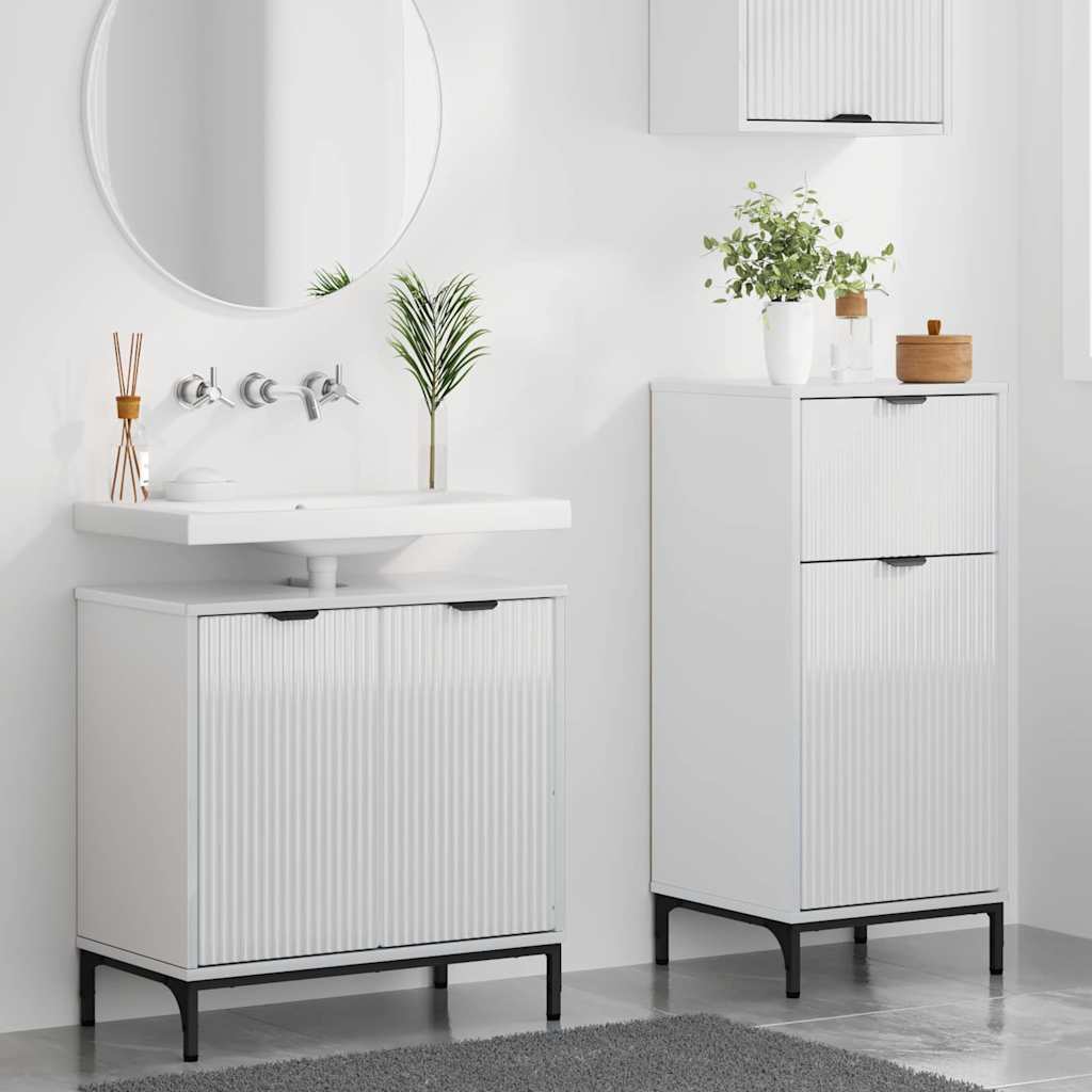 vidaXL Badezimmermöbel-Set 2 pcs Hochglanz Weiß Sperrholz und Metall