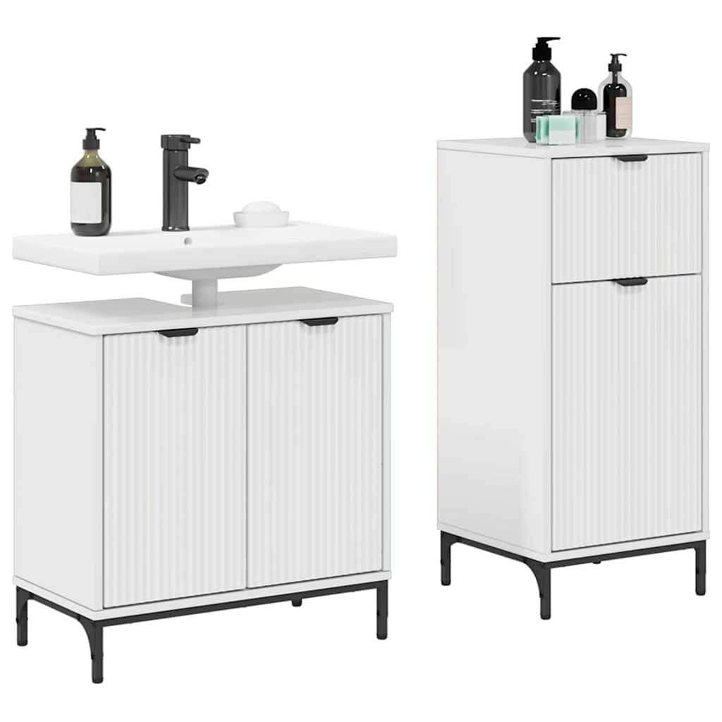 vidaXL Badezimmermöbel-Set 2 pcs Hochglanz Weiß Sperrholz und Metall