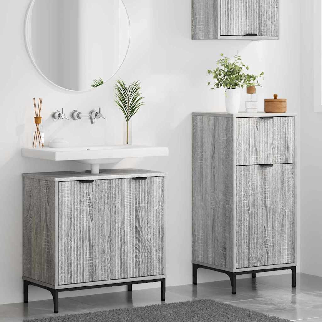 vidaXL Badezimmermöbel-Set 2 pcs Graues Sonoma Sperrholz und Metall