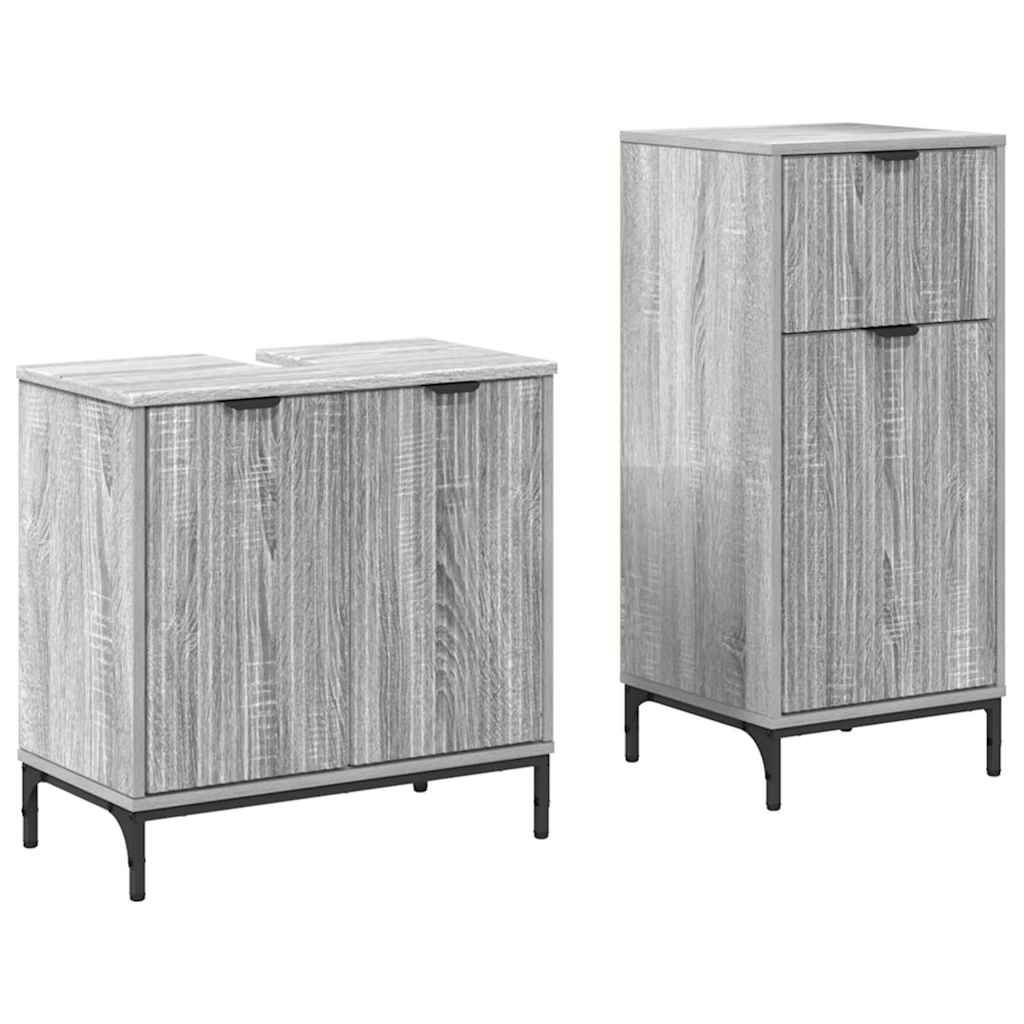 vidaXL Badezimmermöbel-Set 2 pcs Graues Sonoma Sperrholz und Metall