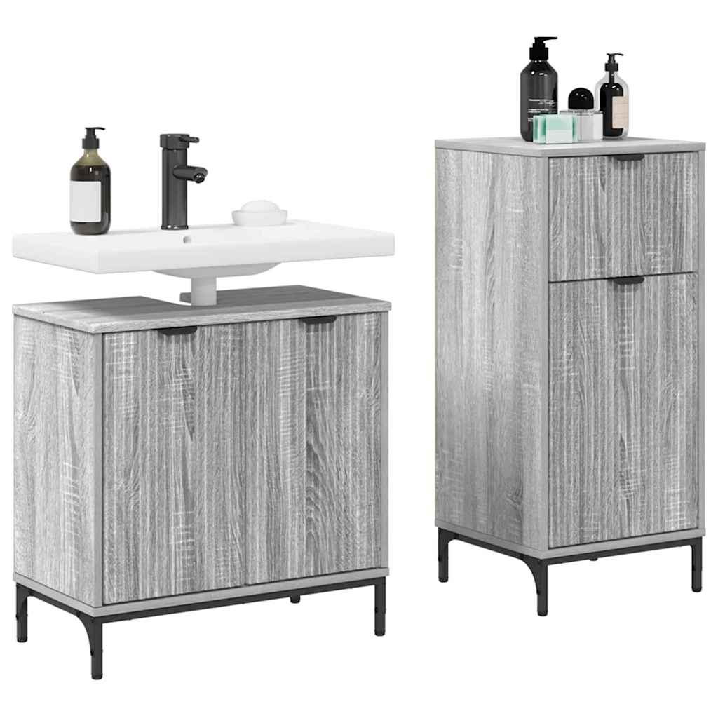 vidaXL Badezimmermöbel-Set 2 pcs Graues Sonoma Sperrholz und Metall