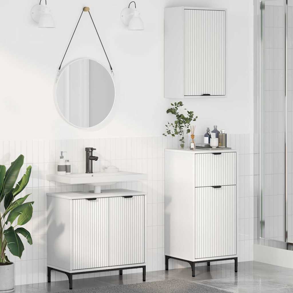 vidaXL Ensemble de meubles de salle de bain avec étagère 3 pcs Blanc Contreplaqué et métal
