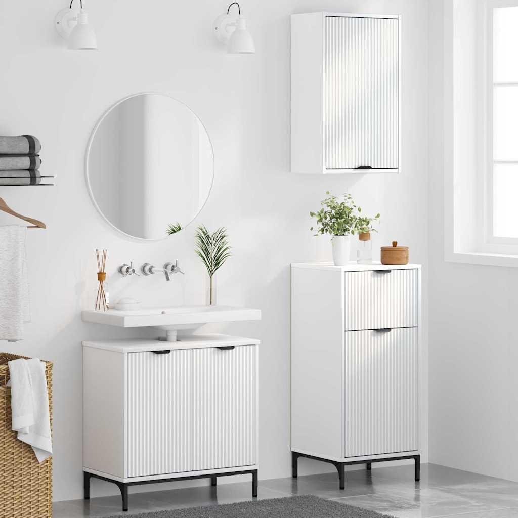 vidaXL Ensemble de meubles de salle de bain avec étagère 3 pcs Blanc Contreplaqué et métal