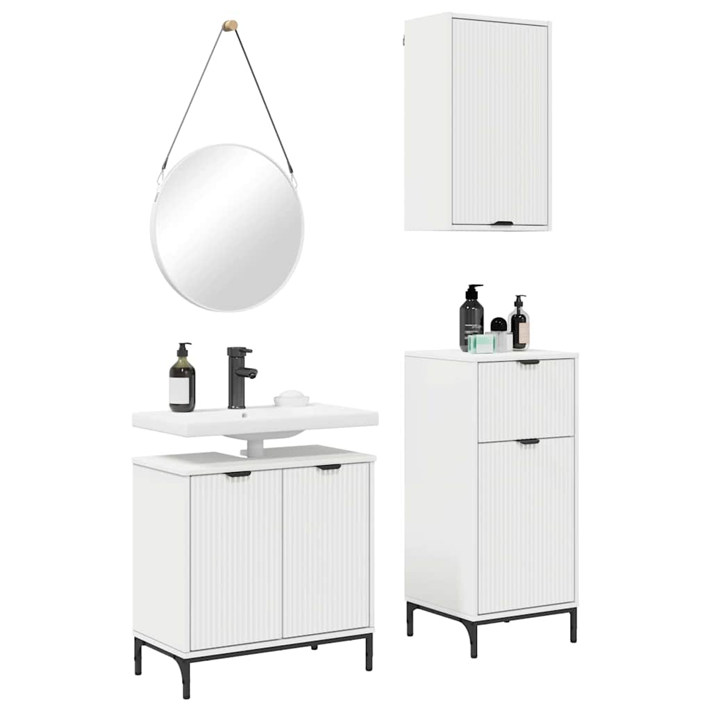 vidaXL Ensemble de meubles de salle de bain avec étagère 3 pcs Blanc Contreplaqué et métal