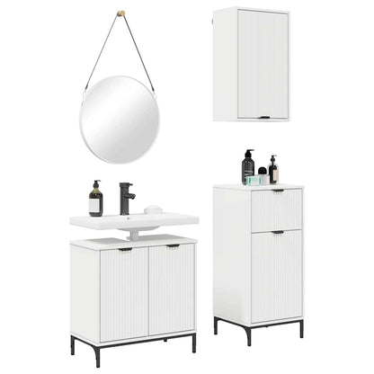 vidaXL Ensemble de meubles de salle de bain avec étagère 3 pcs Blanc Contreplaqué et métal