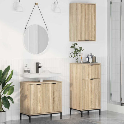 vidaXL Ensemble de meubles de salle de bain avec étagère 3 pcs Chêne Sonoma Bois d'ingénierie