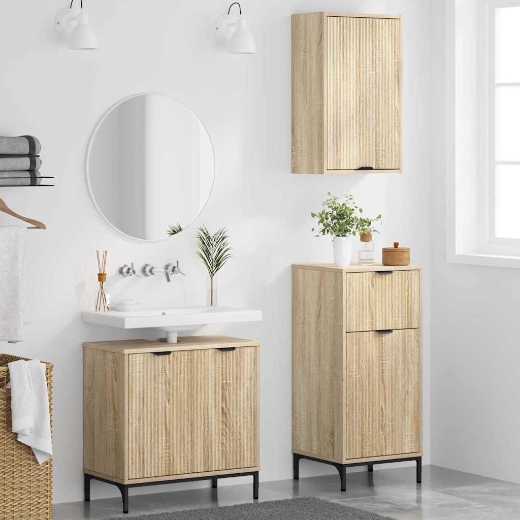 vidaXL Ensemble de meubles de salle de bain avec étagère 3 pcs Chêne Sonoma Bois d'ingénierie