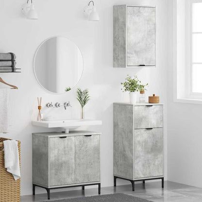 vidaXL Ensemble de meubles de salle de bain avec étagère 3 pcs Gris béton Bois d'ingénierie