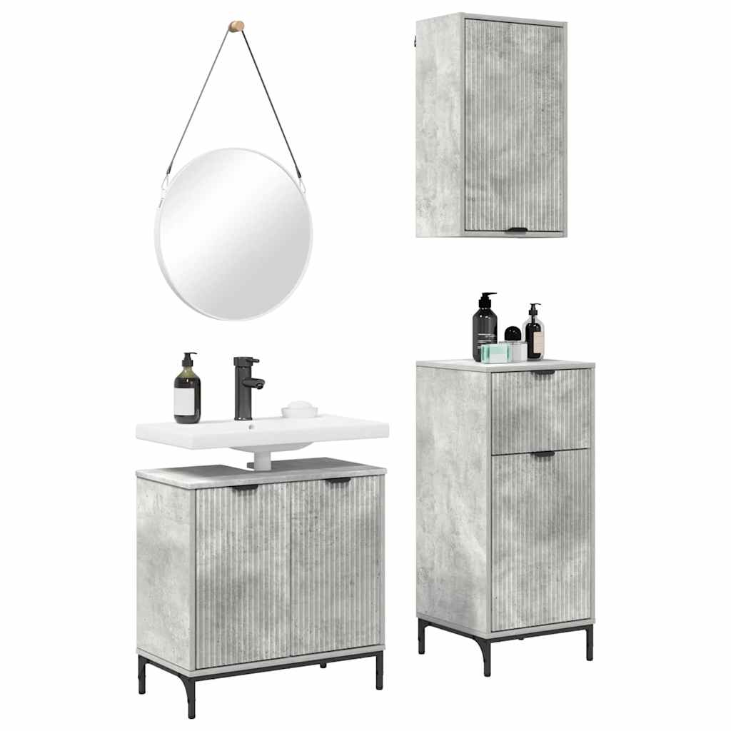 vidaXL Ensemble de meubles de salle de bain avec étagère 3 pcs Gris béton Bois d'ingénierie