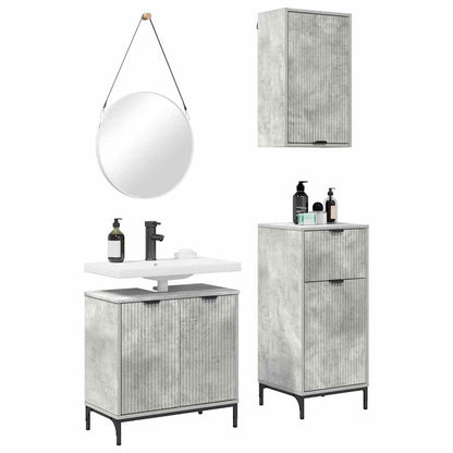 vidaXL Ensemble de meubles de salle de bain avec étagère 3 pcs Gris béton Bois d'ingénierie