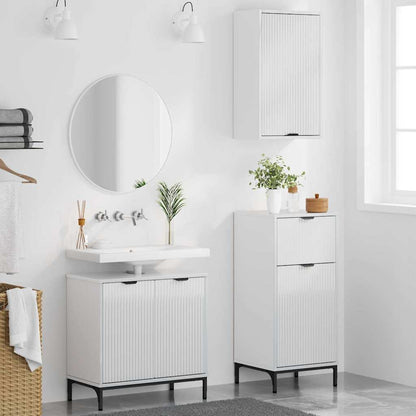 vidaXL Ensemble de meubles de salle de bain avec porte, 3 pcs, blanc brillant, bois d'ingénierie