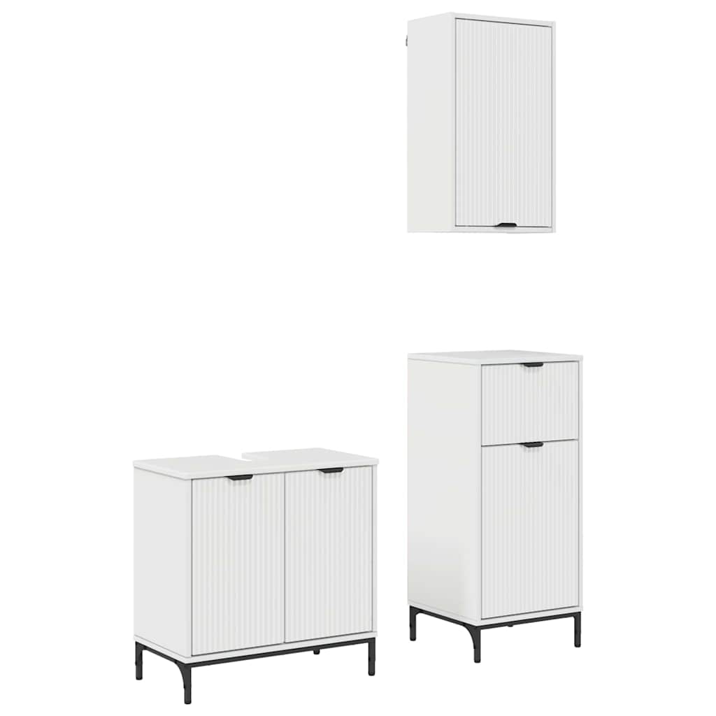 vidaXL Ensemble de meubles de salle de bain avec porte, 3 pcs, blanc brillant, bois d'ingénierie