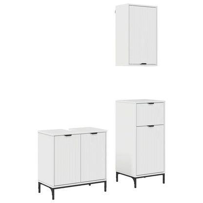 vidaXL Ensemble de meubles de salle de bain avec porte, 3 pcs, blanc brillant, bois d'ingénierie