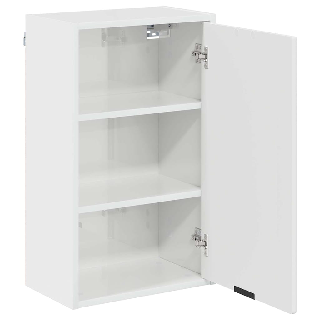 vidaXL Ensemble de meubles de salle de bain avec porte, 3 pcs, blanc brillant, bois d'ingénierie