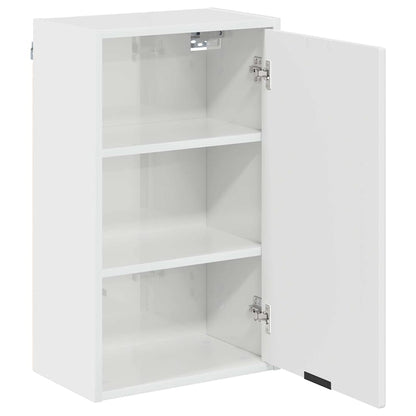vidaXL Ensemble de meubles de salle de bain avec porte, 3 pcs, blanc brillant, bois d'ingénierie