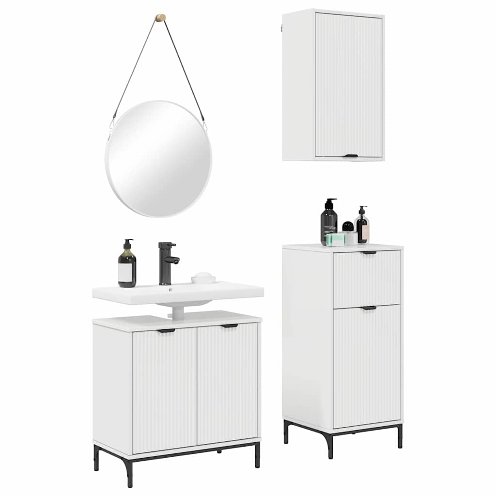vidaXL Ensemble de meubles de salle de bain avec porte, 3 pcs, blanc brillant, bois d'ingénierie