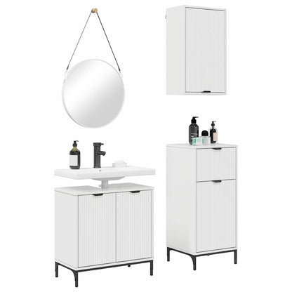 vidaXL Ensemble de meubles de salle de bain avec porte, 3 pcs, blanc brillant, bois d'ingénierie