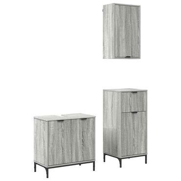 vidaXL Ensemble de meubles de salle de bain avec étagère 3 pcs Gris Chêne Sonoma Bois d'ingénierie