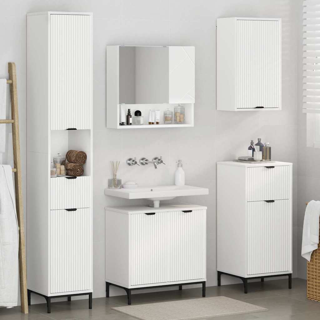 vidaXL Badezimmermöbel-Set mit Schubladen Weiß Holzwerkstoff, Metall