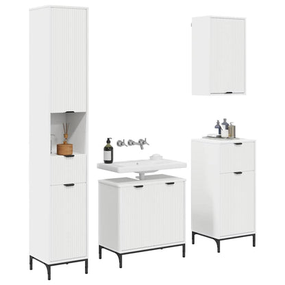 vidaXL Badezimmermöbel-Set mit Schubladen Weiß Holzwerkstoff, Metall