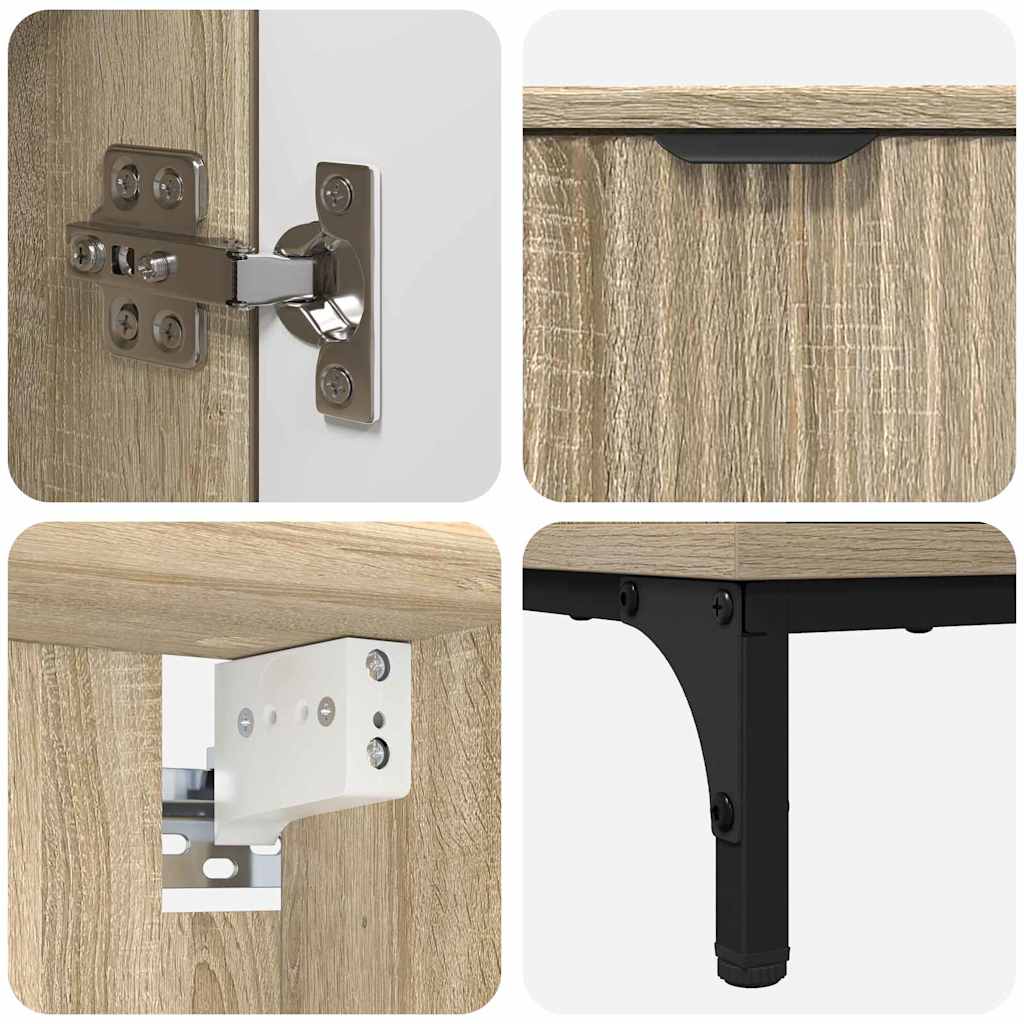 vidaXL Badezimmermöbel-Set mit Tür Sonoma-Eiche Holzwerkstoff, Metall
