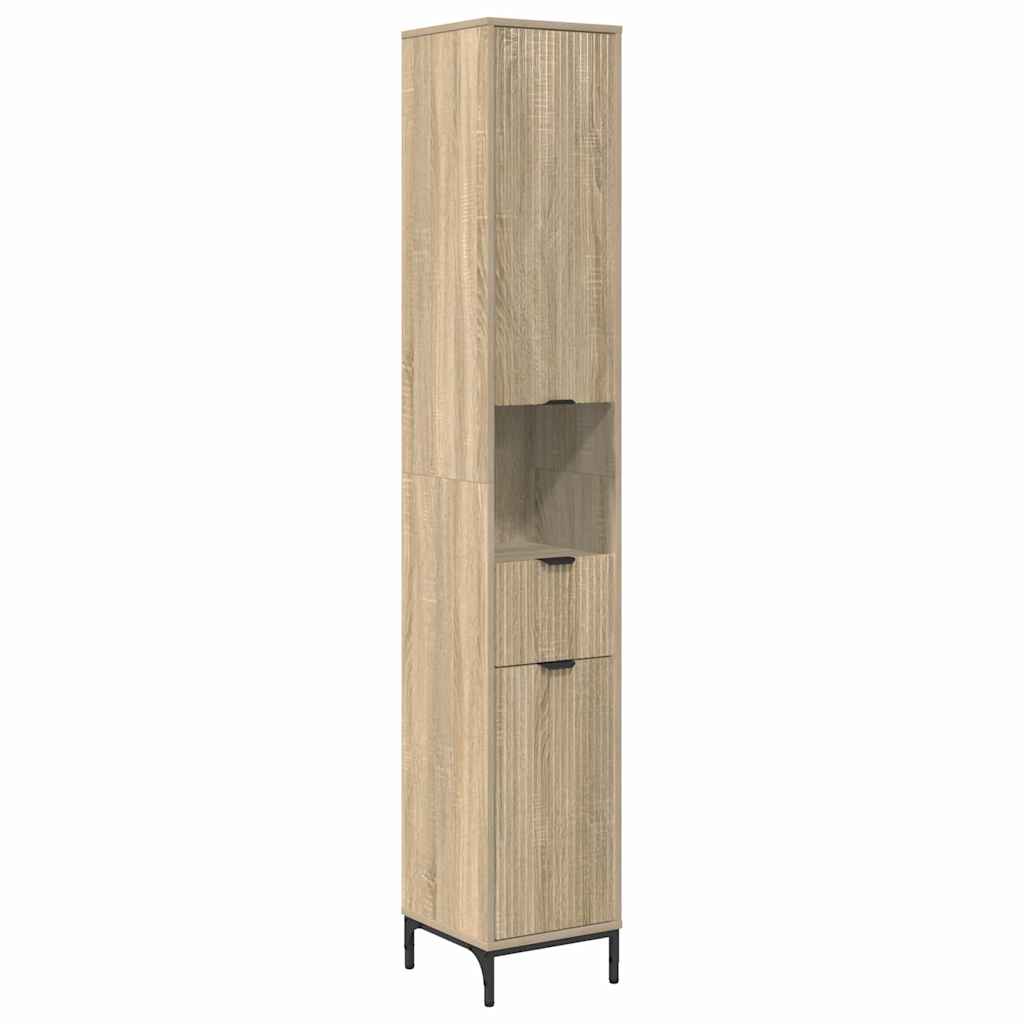 vidaXL Badezimmermöbel-Set mit Tür Sonoma-Eiche Holzwerkstoff, Metall