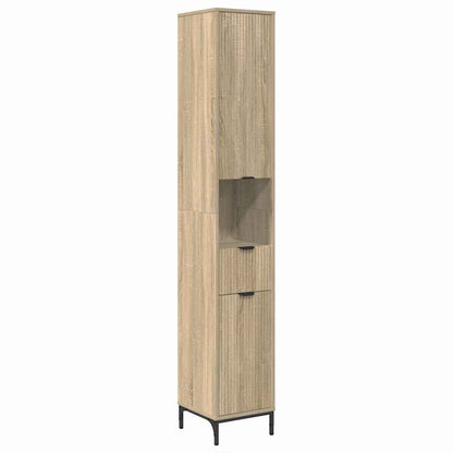 vidaXL Badezimmermöbel-Set mit Tür Sonoma-Eiche Holzwerkstoff, Metall