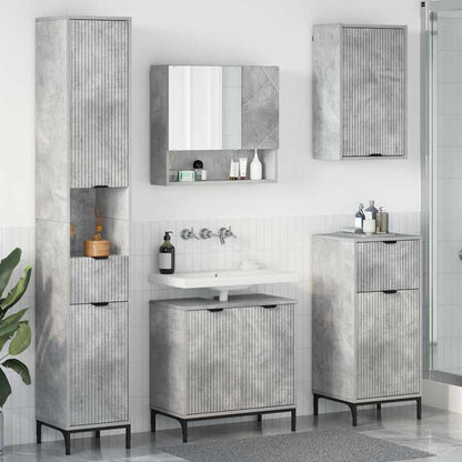 Badezimmermöbel-Set mit Tür Beton Grau Holzwerkstoff, Metall