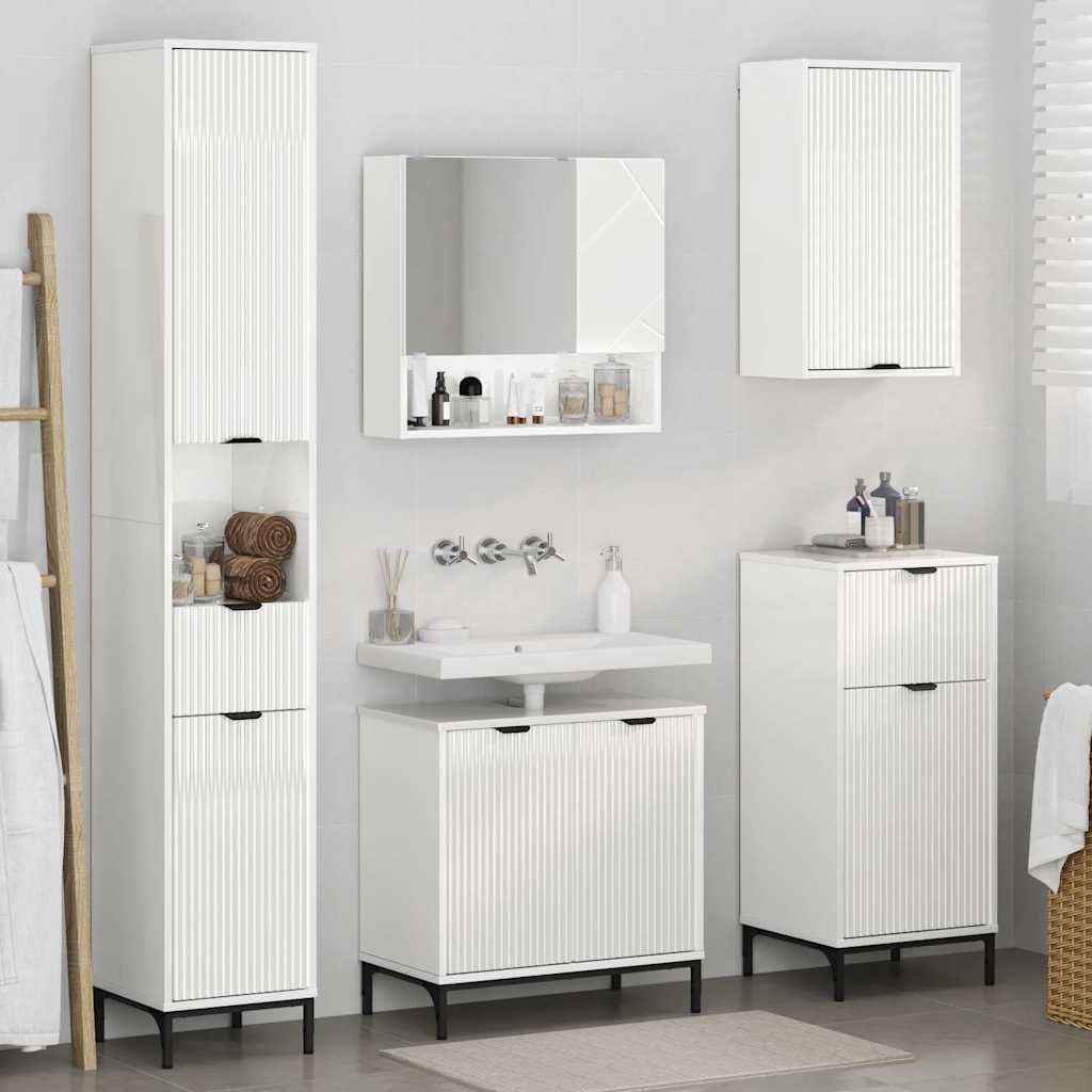 vidaXL Badezimmermöbel-Set Hochglanz Weiß Holzwerkstoff, Metall