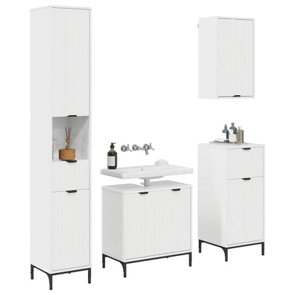 vidaXL Badezimmermöbel-Set Hochglanz Weiß Holzwerkstoff, Metall
