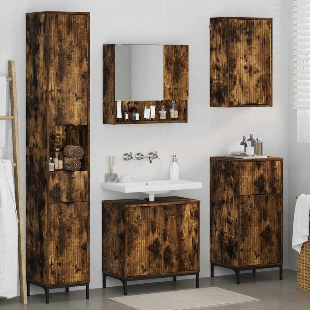 vidaXL Badezimmermöbel-Set Geräucherte Eiche Holzwerkstoff, Metall