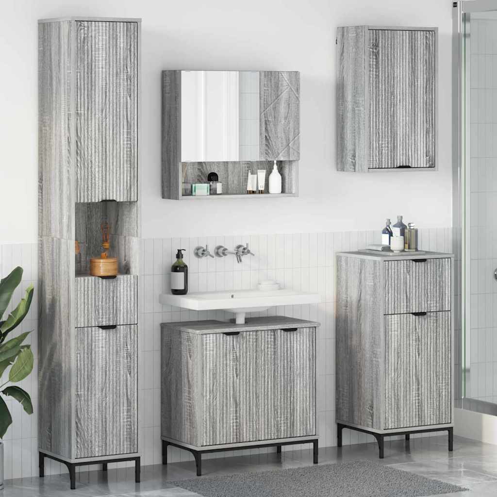 vidaXL Badezimmermöbel-Set mit Tür Graues Sonoma Holzwerkstoff, Metall