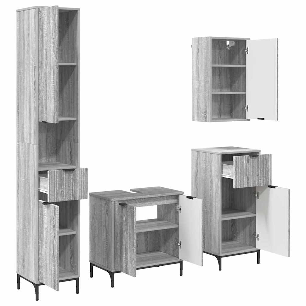 vidaXL Badezimmermöbel-Set mit Tür Graues Sonoma Holzwerkstoff, Metall