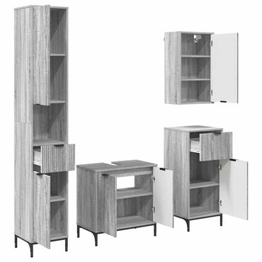vidaXL Badezimmermöbel-Set mit Tür Graues Sonoma Holzwerkstoff, Metall