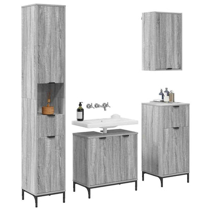 vidaXL Badezimmermöbel-Set mit Tür Graues Sonoma Holzwerkstoff, Metall