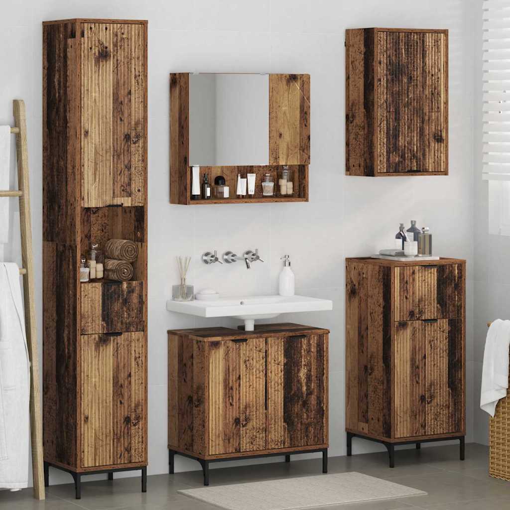 vidaXL Badezimmermöbel-Set Wandmontiert Altholz Holzwerkstoff, Metall