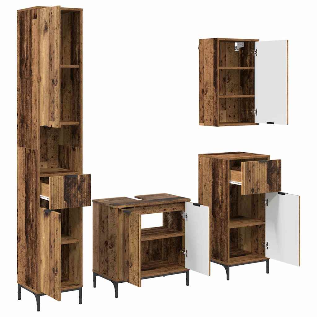 vidaXL Badezimmermöbel-Set Wandmontiert Altholz Holzwerkstoff, Metall