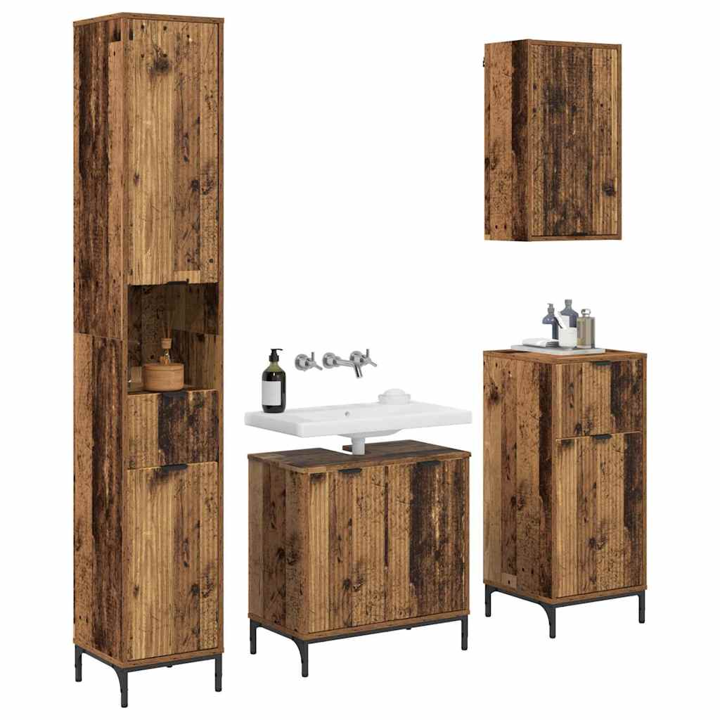 vidaXL Badezimmermöbel-Set Wandmontiert Altholz Holzwerkstoff, Metall