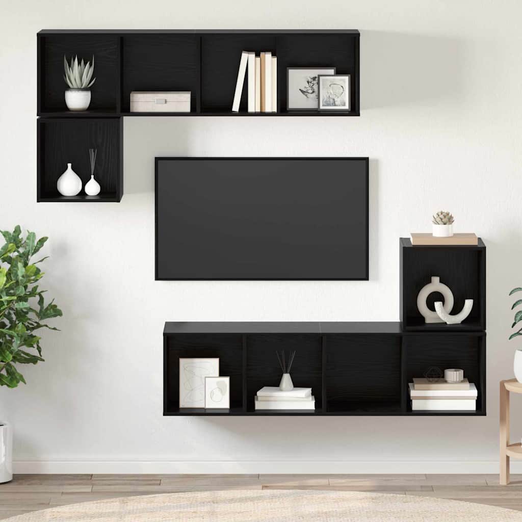 vidaXL TV-Schrankset 4 pcs Schwarz Eichen-Optik Holzwerkstoff