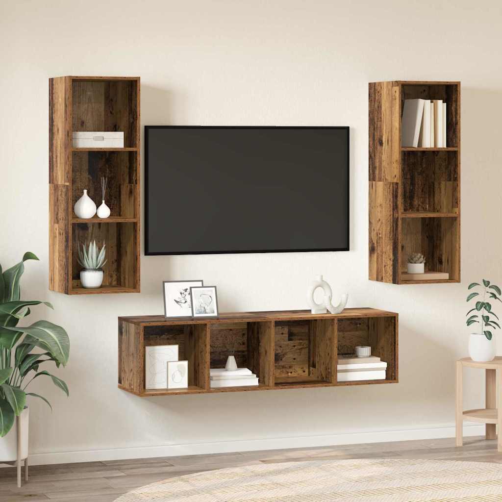 vidaXL TV-Schrankset Wandmontiert 3 pcs Altholz Holzwerkstoff
