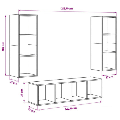 vidaXL TV-Schrankset Wandmontiert 3 pcs Altholz Holzwerkstoff