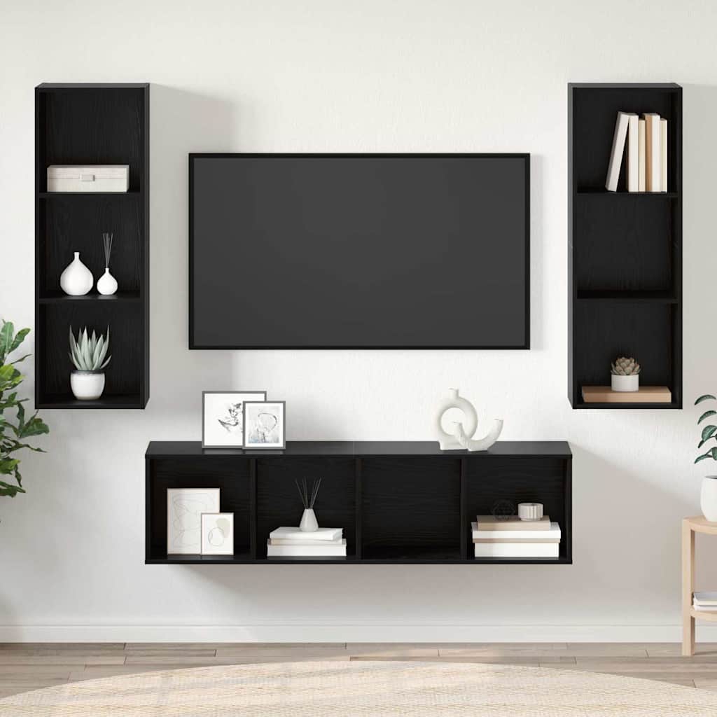 Meuble TV vidaXL 3 pcs aspect chêne noir bois d'ingénierie