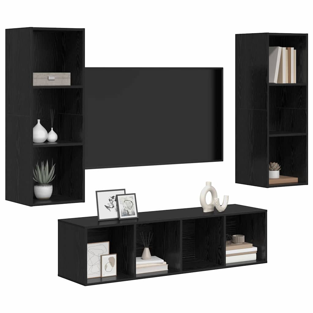 Meuble TV vidaXL 3 pcs aspect chêne noir bois d'ingénierie