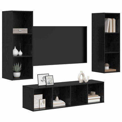 Meuble TV vidaXL 3 pcs aspect chêne noir bois d'ingénierie