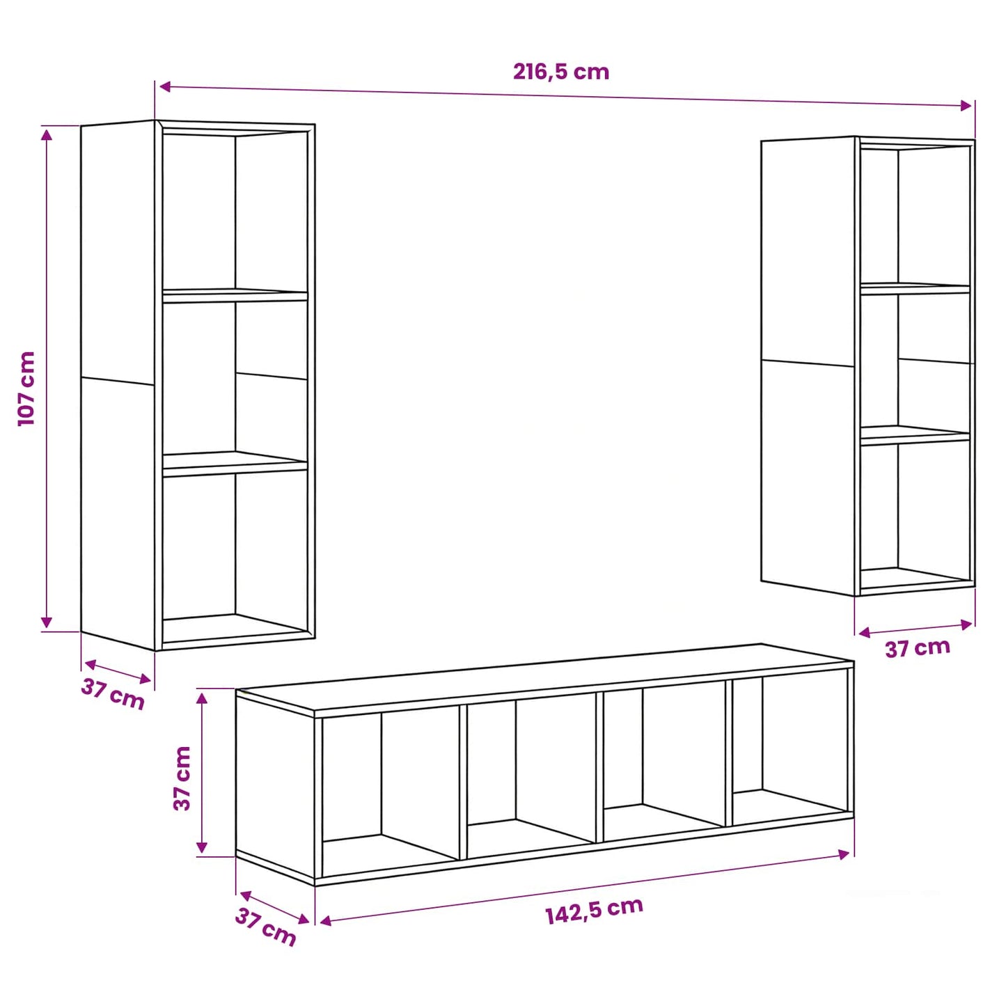 Meuble TV vidaXL 3 pcs aspect chêne noir bois d'ingénierie