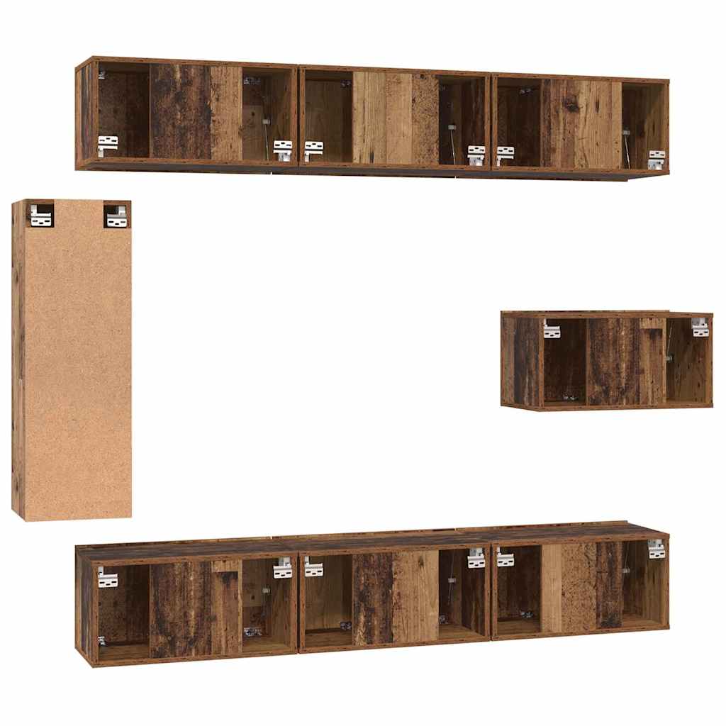 vidaXL TV-Schrankset Wandmontiert 8 pcs Altholz Holzwerkstoff